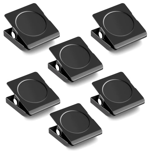 Grtard 6 Pack Magnetic Clips for Refrigerator, Black Magnet Clips for Fridge, 1.2Inch Refrigerator Magnets, Strong Magnetic Clip,Scratch Free Magnets with Clip for Refrigerator, Whiteboard, Locker