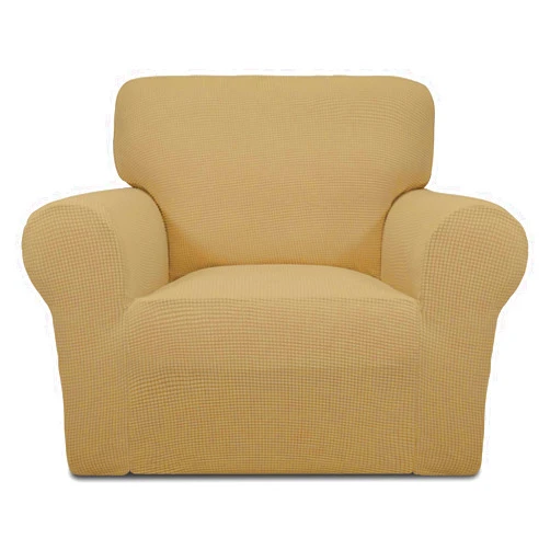 Easy-Going Stretch Chair Sofa Slipcover 1-Piece Couch Sofa Cover Furniture Protector Soft with Elastic Bottom for Kids, Pet. Spandex Jacquard Fabric Small Checks (Chair, Golden)