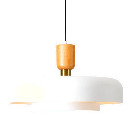 TeHenoo Modern Large Pendant Light 19.68 inch, 2 Tiers Matte White Shade, Natural Wood and Brass Accent, Mid Century Chandelier for Dining Room,Kitchen,Living Room