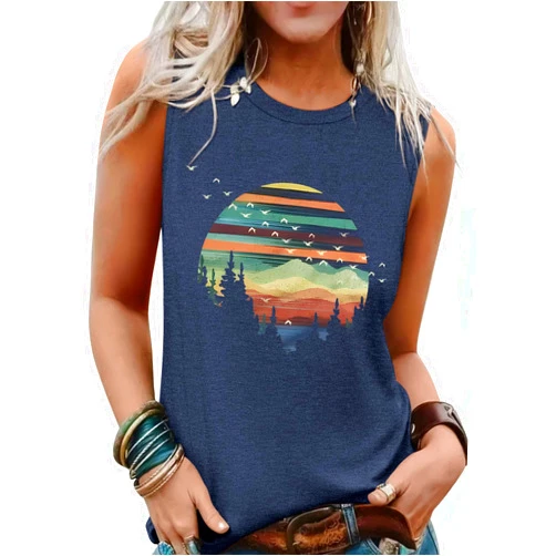 LUXVEER Sleeveless Tank Tops for Women 2026 Summer Casual Blouses Graphic Tees Loose Fit Crewneck Vacation Outfits Shirts