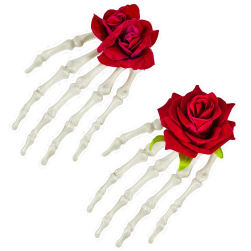 Waydress 2 Pieces Halloween Skeleton Hands Hair Clips Rose Flower Skull Hair Barrettes Claws Hand Bone Hair Clip Halloween Gothic Hair Accessories for Women Girls Cosplay Horror Party Supplies