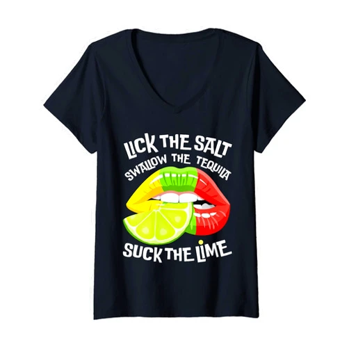 Cinco de Mayo by Rocket Dodo Womens Funny Cinco de Mayo Lick The Salt Swallow Tequila Suck Lime V-Neck T-Shirt