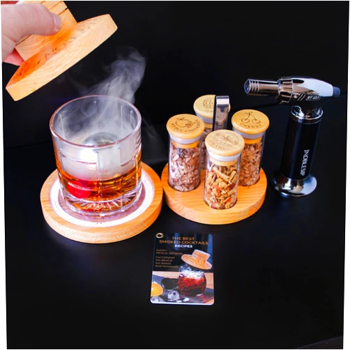NobleSip Cocktail Smoker Kit with Oak Bar Stand - Premium Smoky Pro by NOBLESIP with All You Need to Smoke Your Whiskey, Bourbon, Scotch, and Old fashioneds. Bar Gift Set for Cocktail Enthusiasts