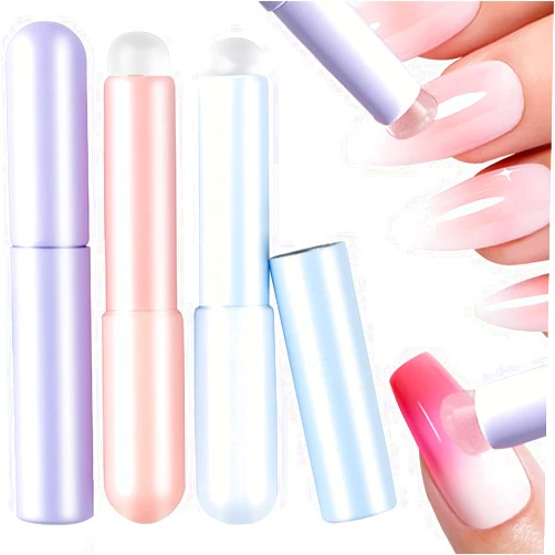 Jaliya Soft Silicone Ombre Nail Brush Set Portable Nail Art Brushes Silicone Nail Tools Chrome Powder Pigment Nail Brushes for Nail Art Tools Fingertip Nail Art Brush Women Concealer Lip Brush Makeup Brushes