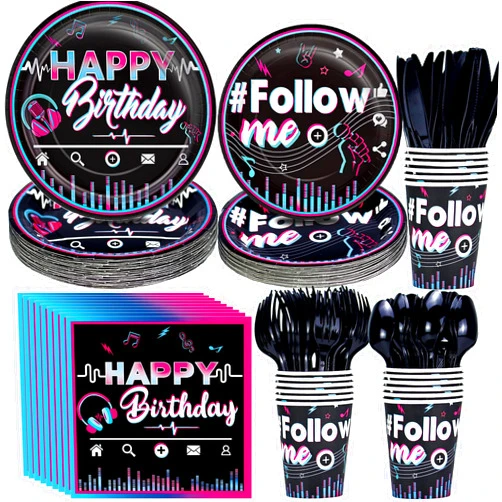 PYCALOW Music Theme Party Decorations Tableware - Music Notes Party Decorations, Paper Plate, Napkin, Cup, Disposable Cutlery, Music Birthday Baby Shower Party Supplies Dinnerware | 20 Guests