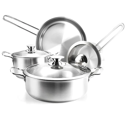 Wodillo Stainless Steel Pots and Pans Set, 7-Piece Kitchen Cookware Sets with Glass Lids, Stay-Cool Handle, Oven Safe, Works with Induction/Electric and Gas Cooktops, Dishwasher