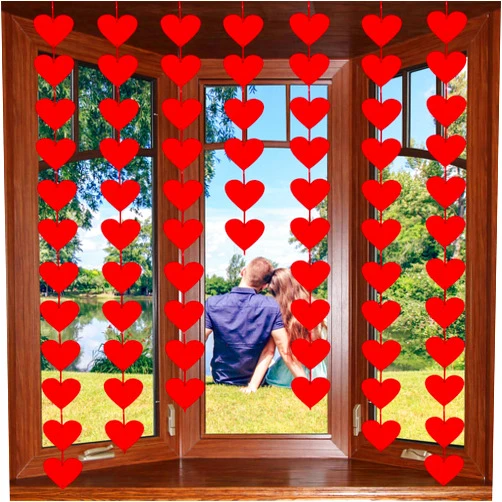 Partyprops 72 Red Hearts Felt Garland - NO DIY - Valentines Day Red Heart Hanging String Garland - Valentines Day Decor - Valentine Decorations - Valentines Wedding Anniversary Birthday Party Supplies