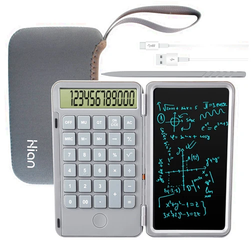Hion Calculator,12-Digit Large Display Office Desk Calcultors with Erasable Writing Table,Rechargeable Hand held Multi-Function Mute Pocket Desktop Calculator for Basic Financial Home School (Grey)