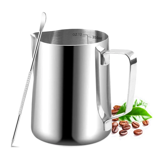 UMUACCAN Milk Frothing Pitcher, 350ml/600ml (12oz/20oz) Milk Frother Cup Stainless Steel Jug Steaming Pitcher, Milk Coffee Cappuccino Latte Art Barista Steam Pitchers Milk Jug Cup with Decorating Pen