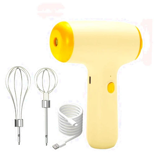 FARZI Household Cordless Electric Mixer, USB Rechargeable Handheld Egg Beater, with 2 Removable Mixers 4 Speed Modes, Baking at Home Kitchen, Lightweight and Portable (Khaki)