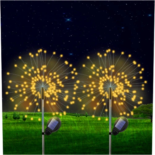 Ciwich 2 Pack Solar Firework Lights - Solar Garden Lights with 8 Modes, 120 LED Waterproof DIY Outdoor Decor, Solar Lights for Garden Court Holiday Parties(Warm White)