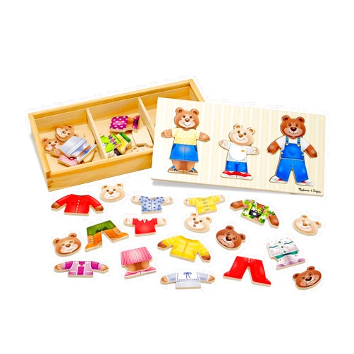 Melissa & Doug Wooden Bear Family Dress-Up Puzzle, 45 Pieces Mix and Match Outfits, Sorting & Matching Toy with Storage Case, Educational Puzzle for Toddlers Ages 3+