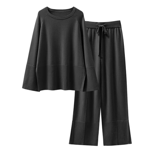 ANRABESS Womens 2 Piece Outfits Oversized Knit Sweater Set Wide Leg Pant Cozy Lounge Matching Pajama Sets 2025 Trendy Clothes