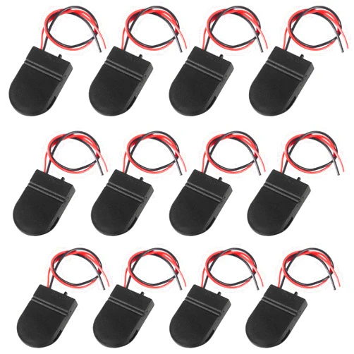 AOICRIE 12PCS 1X 3V CR2032 Battery Holder Coin Button Cell Battery Holder Case with ON/Off Switch Lead Wire Type (Black)