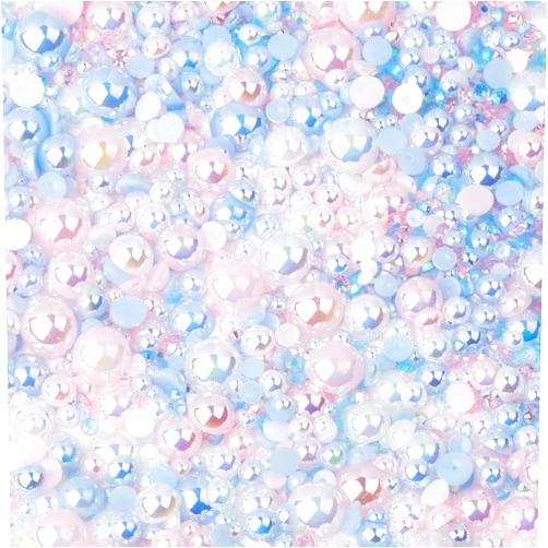 TANOSII 56g Flatback Pearls and Rhinestones 3mm-10mm Mix Half Round Pearls Resin Rhinestones for Crafts 1700PCS for DIY Nail Face Art Crafts Jewelry Decoration Blue Pink