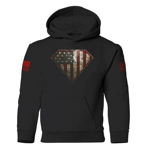 Grunt Style Super Patriot Unisex Youth Hoodie (Large, Black)