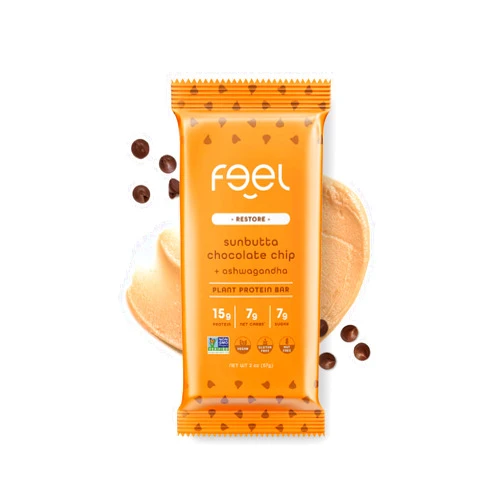 Feel Vegan Protein Bars | Sunbutta Chocolate Chip | Keto | Gluten Free | Organic | Ashwagandha | 15g Plant Protein | Low Carb | High Protein | Dairy Free | Low Sugar | Grain Free | Nut Free | Soy Free | Non GMO - (Sunbutta Choco Chip, 10 Pack)