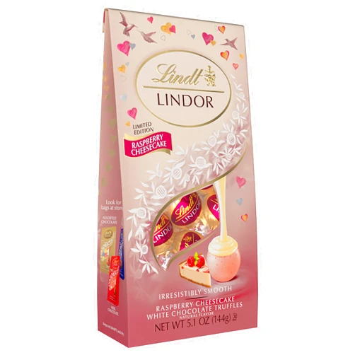 Lindt LINDOR Raspberry Cheesecake White Chocolate Candy Truffles, Valentine's Day White Chocolate with Truffle Filling, 5.1 oz. Bag