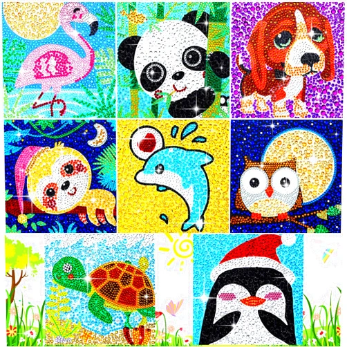 Epakh 8 Pieces Diamond Art Kits for Kids Diamond Art Kits Animal Gem 5D Painting Kit Crystal Easy to DIY Painting by Number Kits Home Wall Decoration (Classic Style)