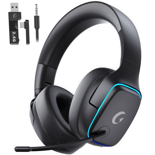 Gvyugke 2.4GHz Wireless Gaming Headsets for PS5, PS4, PC, Switch - Bluetooth 5.3 Gaming Headphones with Noise Canceling Mic, 7.1 Surround Sound, 70H Battery, Blue Lighting - Matte Black
