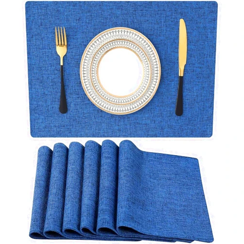 Homaxy Cloths Placemats for Dining Table Set of 6, Heat Resistant Washable Cotton Linen Blend Table Mats, Easy to Clean Place Mats for Indoor Outdoor Party Kitchen Decoration, 13