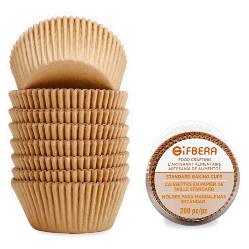 Gifbera Natural Odorless Cupcake Liners Standard Greaseproof Paper Muffin Baking Cups 200-Count, Natural Color