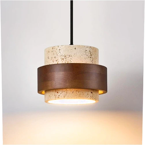 YQBDCKEDU Natural Stlight Mid Century Lighting Cylinder Marble Wood Vintage Ceiling Hanging Lamp Farmhouse Industrial Chandelier for Bedroom Dining Room Kitchen Island