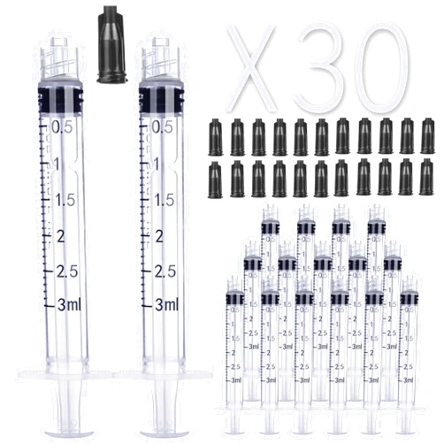 Foosi 30 Pack Luer Lock 3ml Syringe Without Needle Plastic - Syringes for Glue Syringe and Liquid (3ML)
