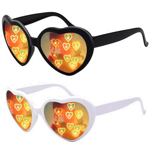 Ayigu 2 Pack Heart Sunglasses Diffraction Heart Shaped Glasses, Heart Effect Sunglasses for Rave Party Valentines Day Love Gift