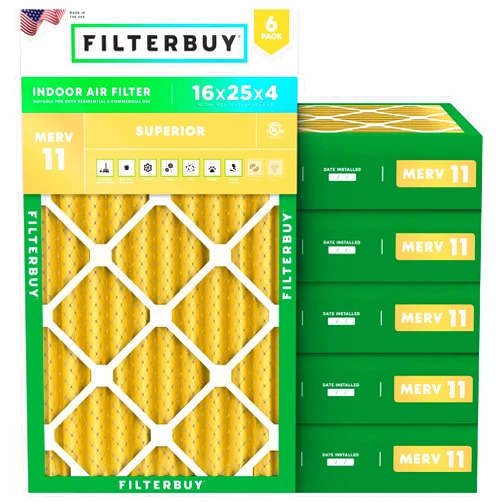 Filterbuy 16x25x4 Air Filter MERV 11 Allergen Defense (6-Pack), Pleated HVAC AC Furnace Air Filters Replacement (Actual Size: 15.50 x 24.50 x 3.63 Inches)