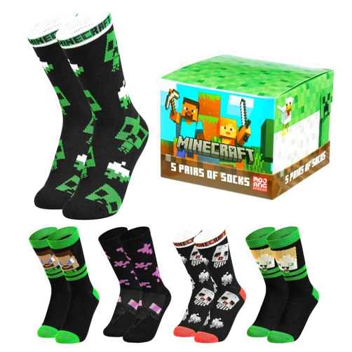 Minecraft Boys Crew Socks - Soft, Breathable Youth Socks Pack of 3 or 5 - Gamer Gifts