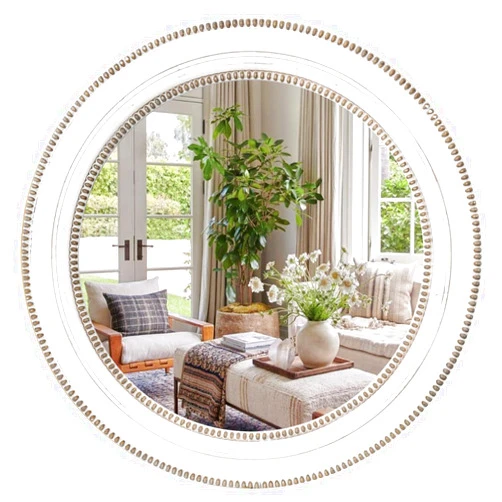 Sawsile Round Mirror with Beads,Rustic Farmhouse Wooden Mirror,28