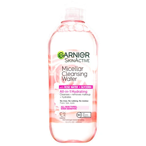 Garnier Micellar Water with Rose Water and Glycerin, Hydrating Facial Cleanser & Makeup Remover, For All Skin Types, Vegan, Cruelty Free, 13.5 Fl Oz (400mL), 1 Count