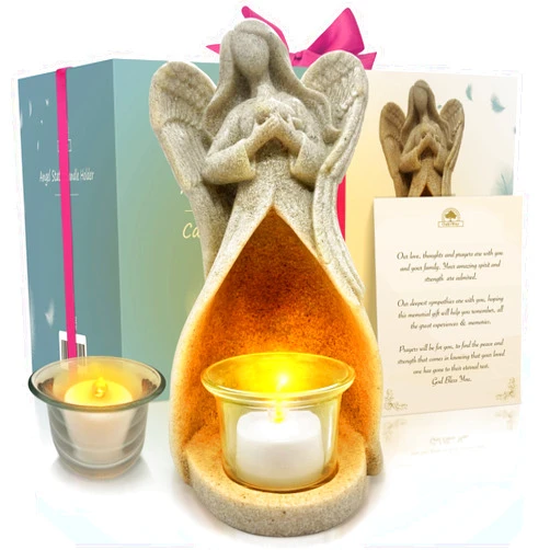 OakiWay Sympathy Gifts - Angel Candle Holder Statue W/Flickering LED Candle - Memorial Gifts for Loss of Loved One, Bereavement, in Memory, Grief, Funeral, Remembrance Gifts, Home Decorations