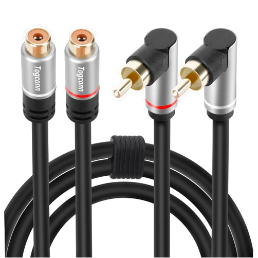 Togconn RCA Extension Cable, 2RCA Male to 2 RCA Female Stereo Audio Cable Adapter 24K Gold-Plated Plug Dual RCA Extender（1 Feet）