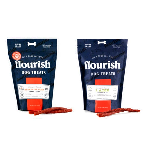 Flourish Pets Jerky Sticks, Dog Treats, Healthy Training Chews (Pork and Lamb, Variety Pack)