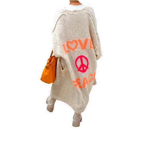 ONDIAN Knitted Cardigan Women Striped Patchwork 2024 Loose Long Outerwear Sweater Coat Soft Cover Up Fashion Streetwear