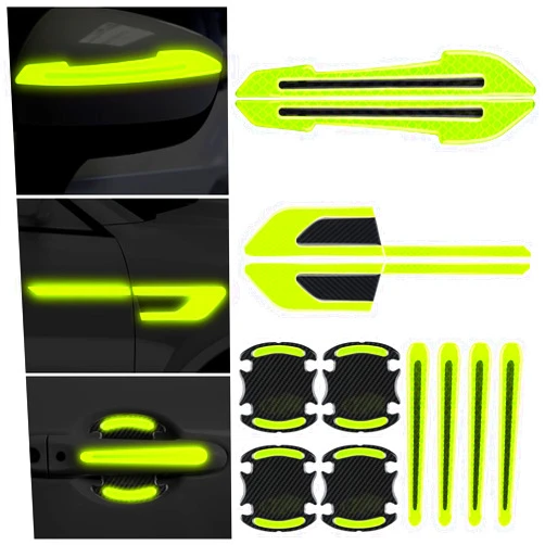 Frienda 12 Pieces Reflective Car Stickers Set Rearview Mirror Reflective Warning Stickers Car Side Reflective Stickers Car Handle Protectors and Handle Paint Scratch Films for Car Safety (Green)