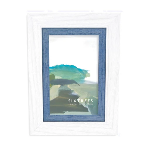 SIXTREES WD32346 4 x 6 in. Shelby White & Blue Wood Picture Frame