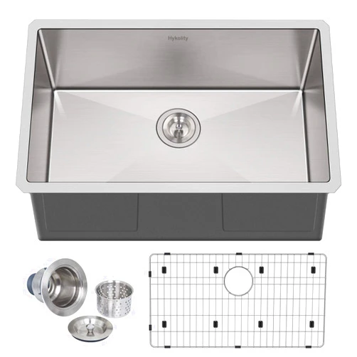 Hykolity 26-inch Undermount Kitchen Sink, 16 Gauge Stainless Steel Single Bowl Sink with Strainer & Bottom Grid, 26