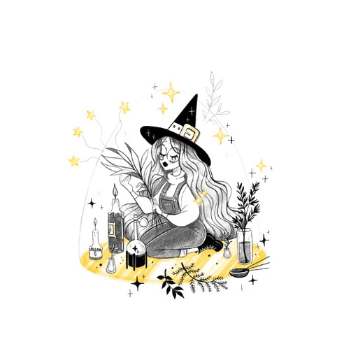 Eeypy Herbologist Art Cute Witch Art Room Decor Art Wall Decoration Black and White Decor Metal Tin Sign Poster Wall Plaque