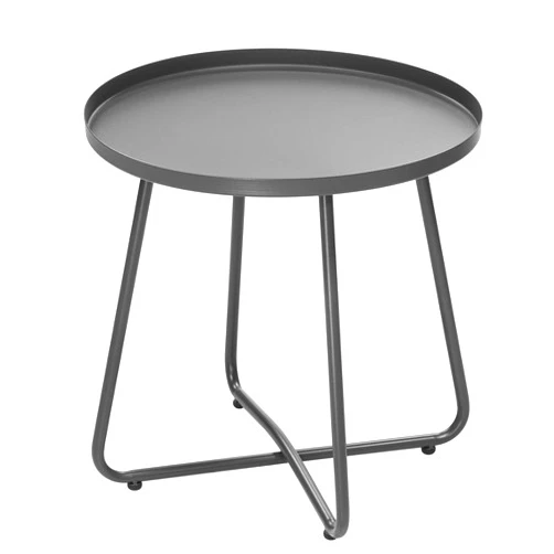 Outogether Dia.17.7ins Steel Round Coffee Table, Steel Tray Table, Side Table, Outdoor and Indoor Use, Weather Resisitant, Patio, Balcony, Garden, Backyard (Grey)
