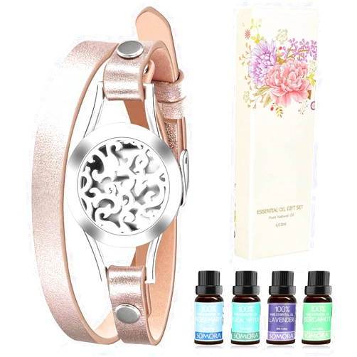 SOMORA Aromatherapy Essential Oil Diffuser Bracelet Gift Set w/Rosemary, Lavender, Bergamot, Eucalyptus, Unique Gifts for Women, Birthday Gift Ideas for Mom, Best Friend, Sister, Wife