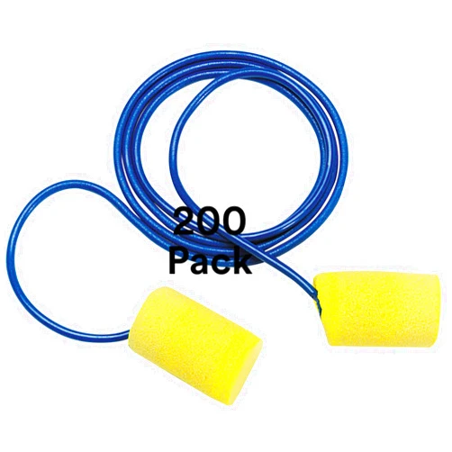3M Ear Plugs, E-A-R Classic 311-1101, 200 Pairs of Disposable Earplugs, 1 Pair/Poly Bag, Corded, Noise Reduction Rating 29 dB NRR, Foam, Regular Size, Roll Down, Compliant with ANSI/ASA S12.71-2018