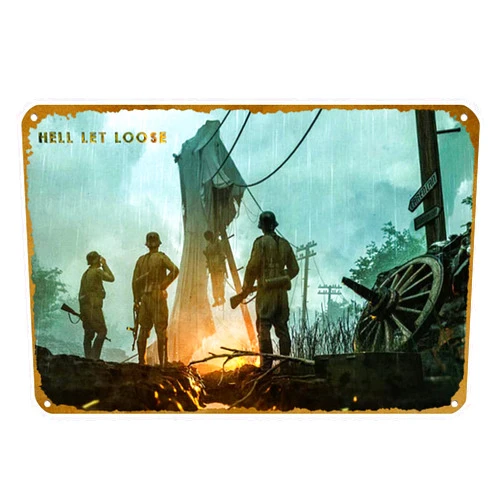 KNIOIL Hell Let Loose Video Game Poster Vintage Metal Tin sign Logo Family Club Bar Cafe Bedroom Art Wall Decoration Gift 8x12 inches