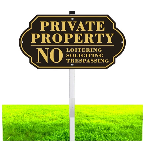 Koalaat Private Property No Soliciting No Trespassing No Loitering Sign for House and Yard 14 x 7 Inches Sign with 28 Inches Long Stake Rust Free Aluminum Metal