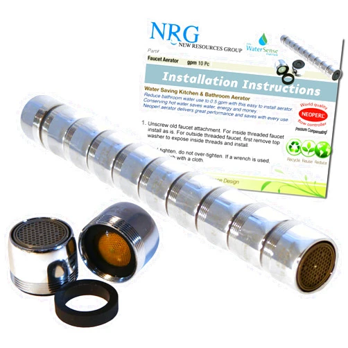 New Resources Group 10 pc Lifesaver Pro-PACK 2.0 GPM Faucet Aerator Dual Threaded/Full Flow Aerated Stream