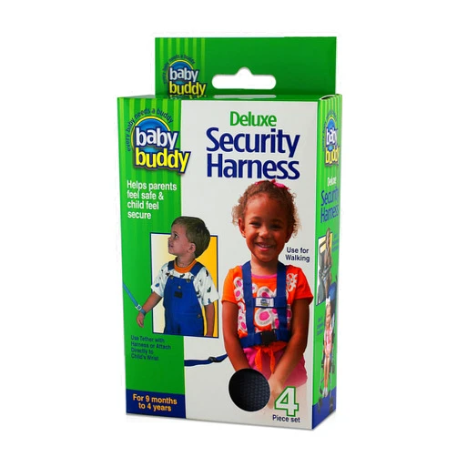 Baby Buddy Deluxe Safety Harness, Secures Babies 9 Months Old Through Toddler 4 Years Old, Keeps Child Safely at Your Side, Attaches to Stroller, Shopping Cart, or Booster Seat, Black, 4 Piece Set