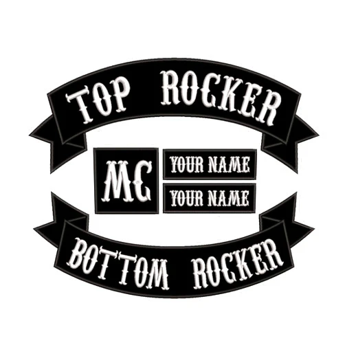 AI-NEEL Set of 5 PCS Custom Rocker Patches Personalized Funny Punk Motorcycle Biker Patch Large Back Patch for Vest Jacket Hat Jeans, Black Iron On Name Patch