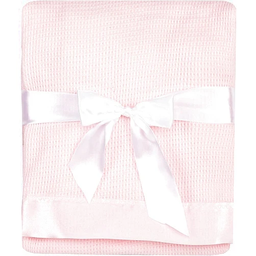 Grehge UniBabe Thermal Waffle Weave Baby Blanket with Satin Nylon Trim (Pink), Oversized